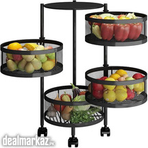 Kitchen Storage Rack with Wheels 4 Layer Carbon Steel Portable Organiz