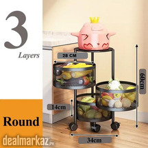 Kitchen Storage Rack with Wheels 3 Layer Carbon Steel Portable Organiz