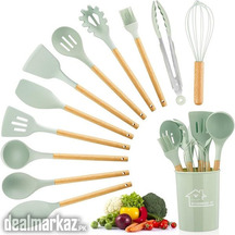 12 Pcs Spatula Spoon Natural Wooden Handles Cooking Tools BPA Non Stic
