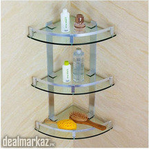 3 Layer Bathroom Aluminum Corner Shower Shelves Tempered Glass