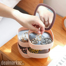 4 Layer Plastic Rotating Jewelry Organizer Box With Mirror Lid
