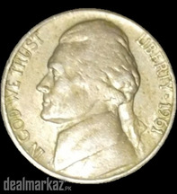1961 D Jefferson Nickel Original Design Vintage 5c US Coin Collection