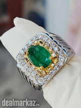 Swat Natural Emerald with Royal Silver Ring (with Lab Certificat