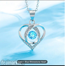 1pc Elegant Blue Rhinestone Decor Heart Pendant Necklace