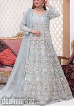 Front back jewellery material handwork maxi for walima in ice blue