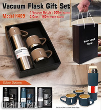 Stainless Steel Vacuum Flask Bottle with 3 Extra Glasses Random colors