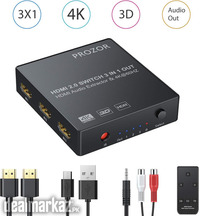 PROZOR 3x1 HDMI 2.0 Switch with Audio Extractor HDMI Switcher Support