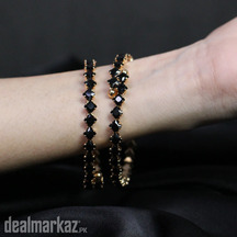Black Square Stone Bangles, Elegant Adjustable Fashion Set (2 Pieces)