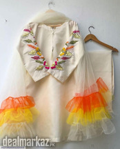 3 Pcs Women's Stitched Katan Silk Embroidered Suit