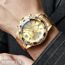 Men’s Fashion Quartz Watch Arabic Dial Gold Stainless Steel Casual