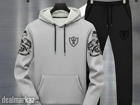 Royal Crest Blue Printed Hoodie Track Suit