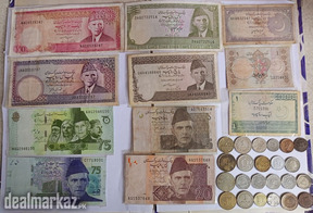 Old & New Pakistani Currency with Coins