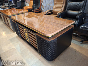 Executive L Shape Office Table Glossy Top Fabric Front